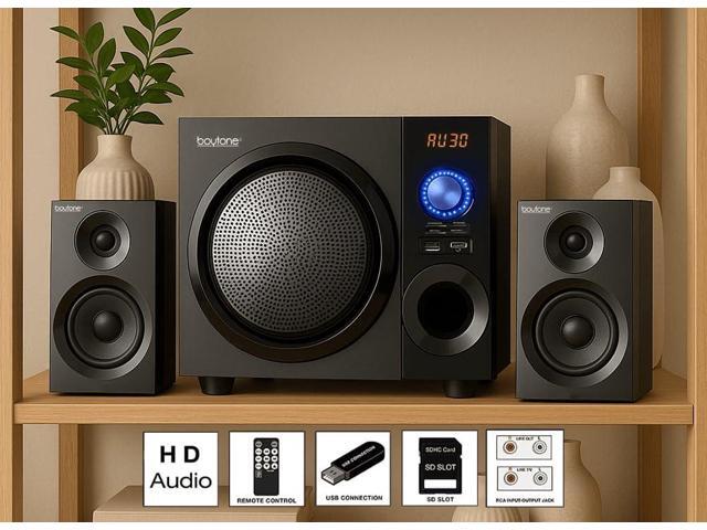 Boytone 60W Wireless Bluetooth Speaker with Powerful Bass, FM Radio, Remote Control - For Phone, Laptop, Aux-in, USB/SD