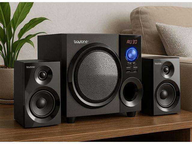 Boytone 60W Wireless Bluetooth Speaker with Powerful Bass, FM Radio, Remote Control - For Phone, Laptop, Aux-in, USB/SD