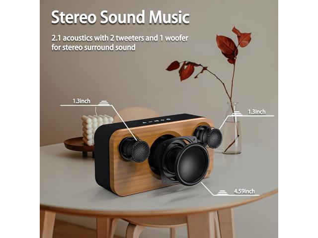 Bluetooth Speaker with Deep Bass, 40W(Peak) Wireless Portable Speaker with AUX, TF Card, Stereo Sound Wood Home Audio Sync up to 100 Bluetooth 5.3...