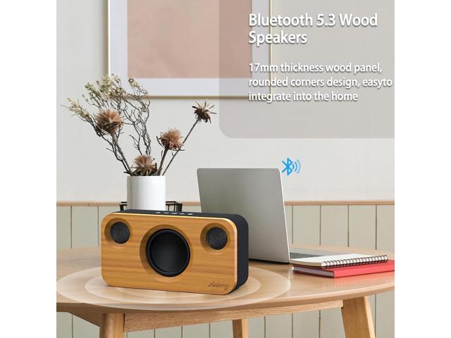 Bluetooth Speaker with Deep Bass, 40W(Peak) Wireless Portable Speaker with AUX, TF Card, Stereo Sound Wood Home Audio Sync up to 100 Bluetooth 5.3...