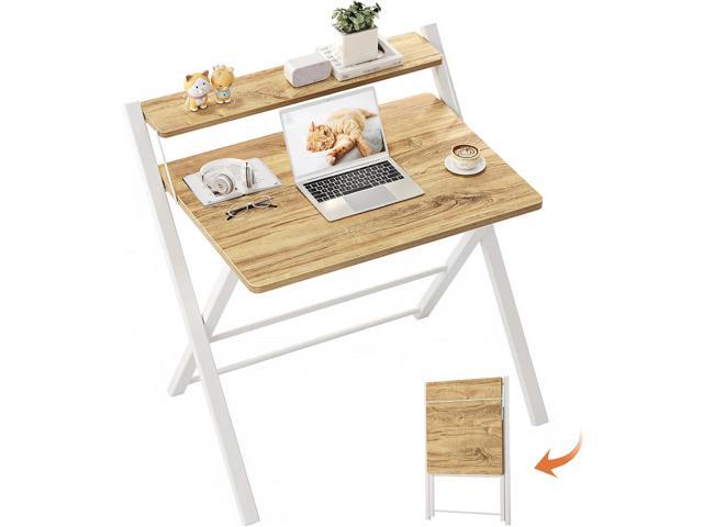 Portable Small Desk No Assembly, 2-Tier Compact Computer Desk with Shelf, Space Saving Foldable Table for Home Office, Bedroom or Apartment,...
