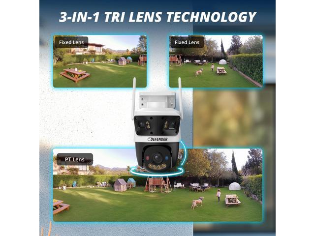 Defender - AI 3K+ Guard Tri-Lens PTZ WIFI Plug-in Security Camera, 360° Tracking, AI Detection, Works w/ Guard App, 2 Pack - White - image 4