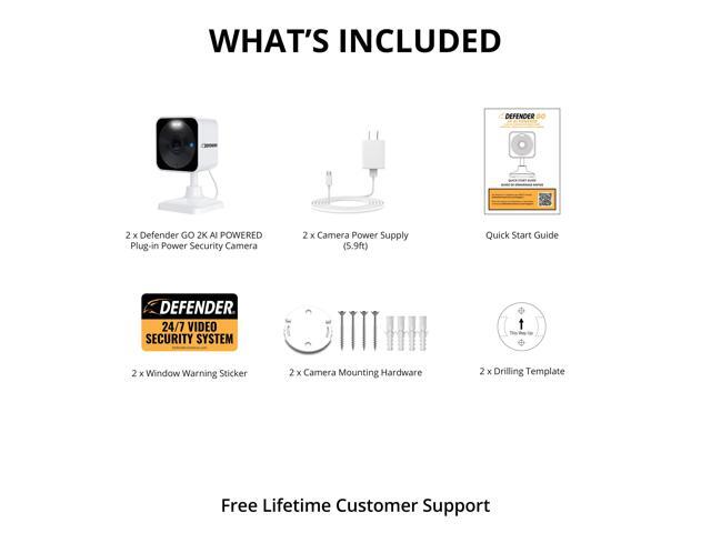 Defender - GO 2K AI POWERED Plug-in Power Indoor/Outdoor Home Security, Baby & Pet Camera - 2 Pack - White - image 8