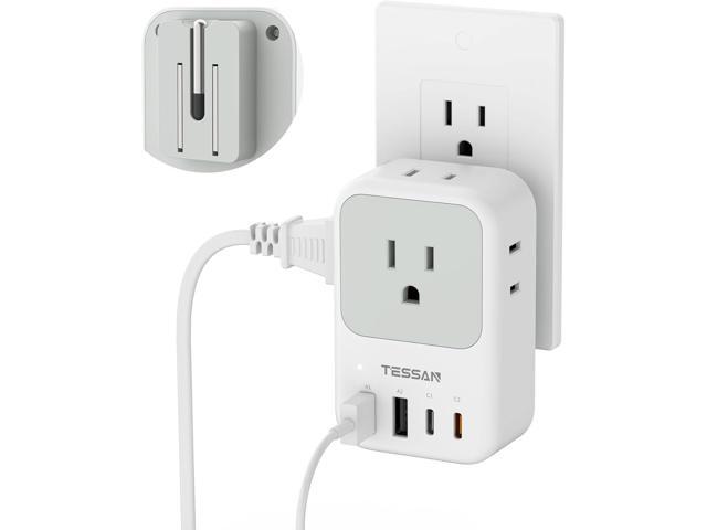 USB C Charger Block 20W, TESSAN PD Fast Charging Adapter with Foldable Plug, 1875W Power Outlet Extender(4 AC and 4 USB) for Cruise, Home, Office,...