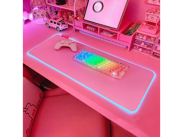 JMIYAV Pink RGB Gaming Mouse Pad 31.5x12 Inch PC XL Large Extended Glowing Led Light Up Desk Pad Non-Slip Rubber Base Computer Cute Mousepad Mat...