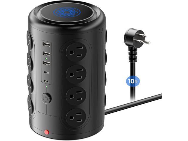 Surge Protector Power Strip 10 FT Cord, TenTrend Vertical Power Tower with 16 Outlets and 5 USB Ports (2 USB-C), 1875W 2000J Charging Station for...