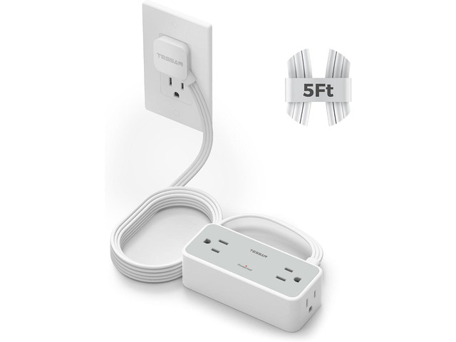 TESSAN Extension Cord 5 FT, Power Strip with 900J Surge Protection, Grey 4 AC Outlets, Flat Plug, Multiple Wall Outlet Extender Suitable for...
