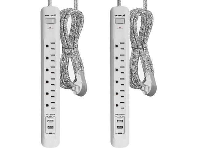 2 Pack Power Strip Surge Protector - 6 Outlets 3 USB Charging Ports (1 USB C), 10Ft Extension Cord, Flat Plug, Overload Protection, Wall Mount for...