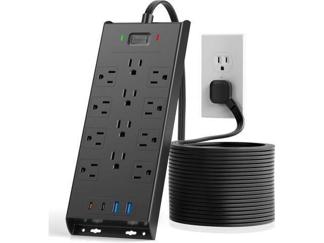 Surge Protector Power Strip 4800J, LeZone 10Ft Long Extension Cord Flat Plug, 12 Outlets 2 USB C 2 USB Ports, Wall Mountable, 20W Desk Charging...