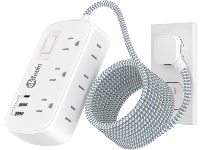 Extension Cord 15 ft - Surge Protector Power Strip Flat Plug with 6 Widely Outlets 3 USB (5V/3.4A 17W) Charging Ports, Multi Plug Wall Outlet...