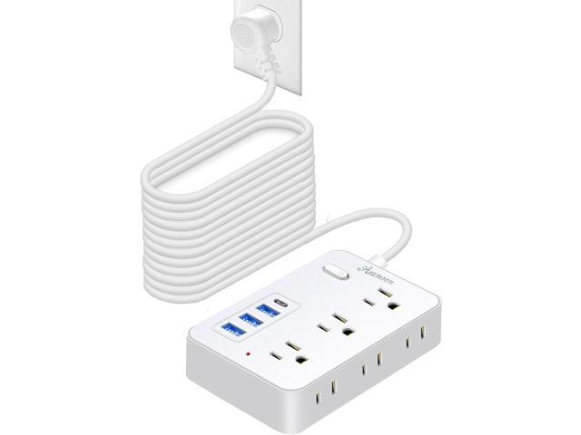 20 FT Extension Cord with Multiple Outlets, Asamoom 20 ft Surge Protector Power Strip with 6 Outlets with 4 USB Ports(1 USB C)Flat Plug with Long...