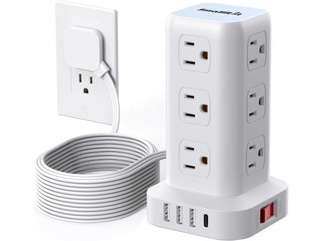 Surge Protector Power Strip Tower with Flat Plug, 10FT Ultra Thin Extension Cord with Multiple Outlets (1 USB-C), 1020J ProtectionDesk Charging...