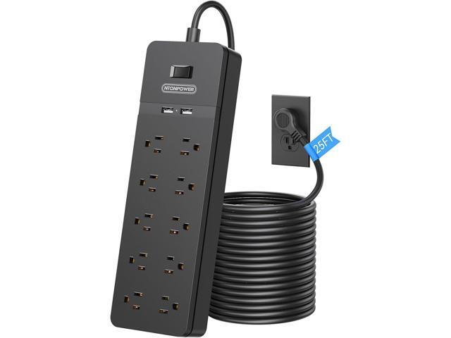 NTONPOWER 25 Ft Extension Cord ETL, 2100J Surge Protector Power Strip, 1875W/15A Overload Protection, 10 Outlets with 2 USB Ports, Wall Mountable...