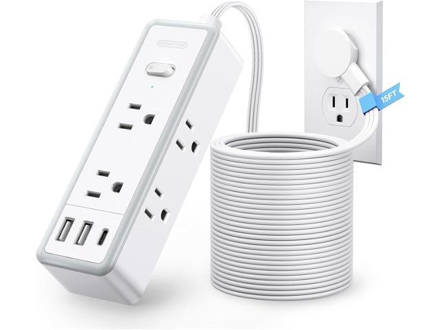 NTONPOWER Flat Plug Power Strip, 15 ft Extension Cord Surge Protector, 6 Widely AC Outlets with 3 USB Ports(1 USB C), Wall Mount, 3-Side Surge...