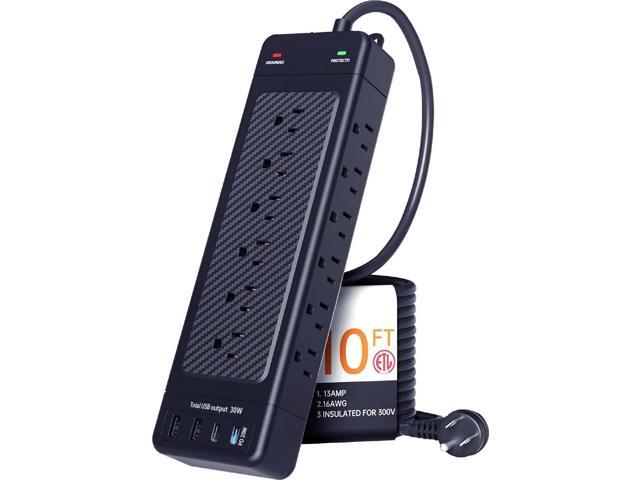 Surge Protector Power Strip Heavy Duty 10 ft Cord High Joules Protection (4800J)/18AC outlets/USBs (2A+2C PD20W)/1875W/15A,Flat...