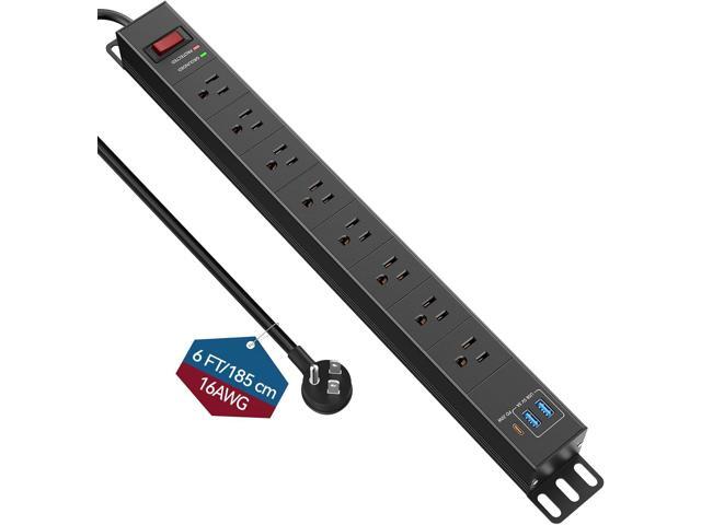 8 Outlet Heavy Duty Power Strip with USB PD 20W, BTU Surge Protector 6FT Cord Long Power Strip with USB A & USB C, Wide Spaced and Wall Mount Metal...