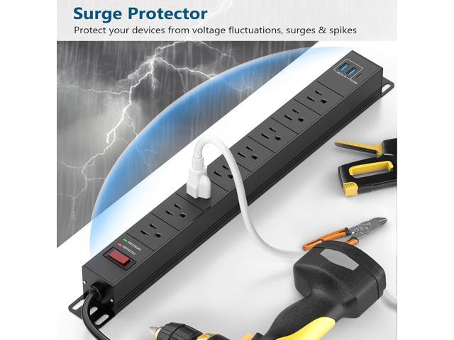 8 Outlet Heavy Duty Power Strip with USB PD 20W, BTU Surge Protector 6FT Cord Long Power Strip with USB A & USB C, Wide Spaced and Wall Mount Metal...