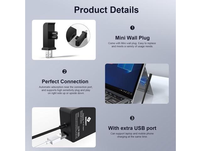 Surface Pro Charger 65W, Surface Laptop Charger for Microsoft Surface Pro 9/8/7+/7/6/5/4/3 Surface Laptop 5/4/3/2/1/Studio, Surface Book 2/1,...