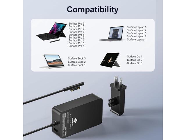 Surface Pro Charger 65W, Surface Laptop Charger for Microsoft Surface Pro 9/8/7+/7/6/5/4/3 Surface Laptop 5/4/3/2/1/Studio, Surface Book 2/1,...
