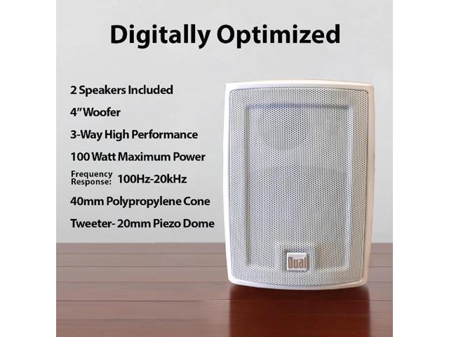 Dual Electronics LU43PW 4' 3-Way High Performance Outdoor Indoor Wired Speakers Effortless Set Up Home, Pool, Patio, Garage Use Weather...