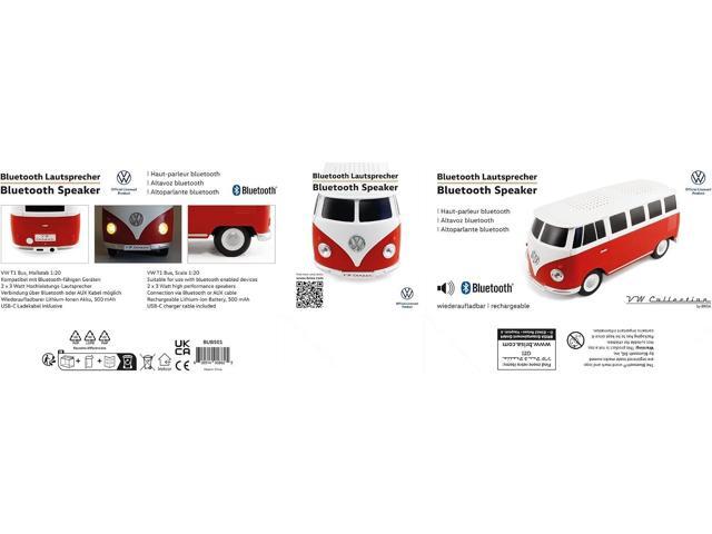 BRISA VW Collection - Volkswagen Portable Bluetooth Speaker Wireless Box with Rechargable Battery T1 Bus Campervan (Scale: 1:20/Classic Bus) (Red)