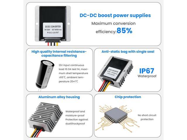 240W DC-DC Boost Converter, 12V/24V to 48V 5A Boost Transformer - Waterproof IP67,Suitable for Golf Carts, Solar Panels, Electric Scooters,...
