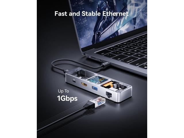DOCKCASE Explorer Edition Visual Smart USB C Hub (6-in-1) with HDMI Port 4K@60Hz,Gigabit Ethernet,USB-C and 2 USB-A 5Gbps Data Ports, 100w PD Power...