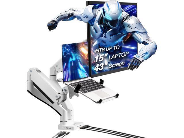 AVLT Dual 17-43' Monitor Arm Desk Mount with 15' Laptop Tray and USB-C Docking Station, HDMI 4K60Hz, USB-A 5Gbps, Ethernet, 100W PD, Fits Two...
