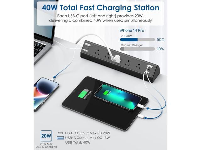 Jgstkcity Desk Clamp Power Strip USB C,40W Total Fast Charging Station,4 PD 20W USB C Ports,Desk Edge Mount Surge Protector,5 Outlets,Fit 1.96'...