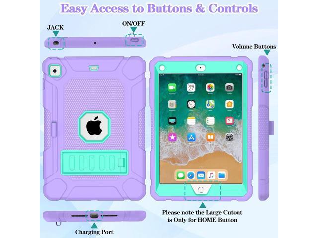 LTROP Protective Cover Case for iPad 6th/ 5th Generation & iPad Air 2 Case, iPad 9.7 Inch Case with Pen Holder and Kickstand, Purple and Green