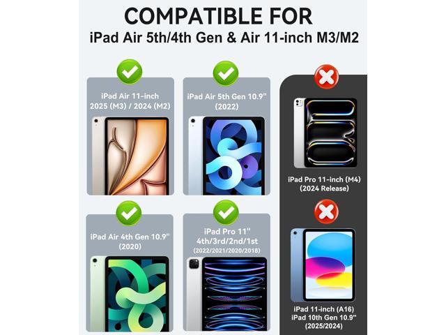 Case for iPad Air 11-inch M3/ M2 (2025/2024), iPad Air 5th/ 4th Generation 10.9'' (2022/2020), iPad Pro 11 (4th/3rd/2nd/1st Gen), Multi-Angle Stand...
