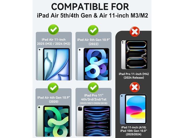 Case for iPad Air 11-inch M3/ M2 (2025/2024), iPad Air 5th/ 4th Generation 10.9'' (2022/2020), iPad Pro 11 (4th/3rd/2nd/1st Gen), Multi-Angle Stand...