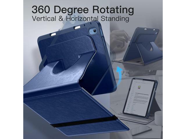 JETech Rotating Case for iPad (A16) 11th/10th Generation (2025/2022) with Pencil Holder, 360 Degree Rotation PU Leather Folio Protective Cover (Navy)