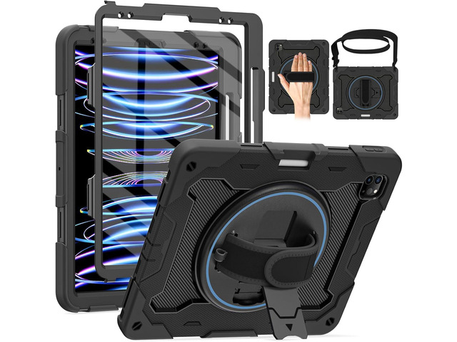 for iPad Pro 12.9 inch Case (6th/5th/4th/3rd Gen),Not fit iPad 12.9 2nd/1st Gen with Screen Protector for Kids with 360 Kickstand Hand Strap Pencil...