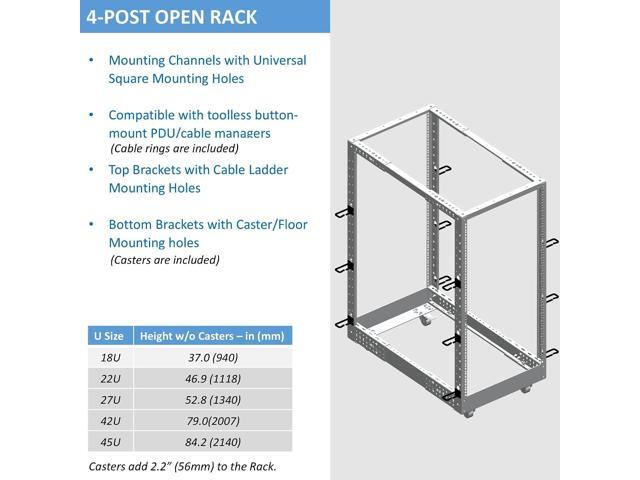 AEONS 18U 4-Post IT Open Frame Server Rack 19 Inch Depth-Adjustable (22' to 40') Network Equipment AV Gear w/Cable Management