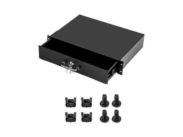 QWORK 2U Rack Mount Drawer Lockable Steel Storage Rack, 2U Drawer Server Cabinet Case for 19' Server Cabinet, Studio & DJ Setup