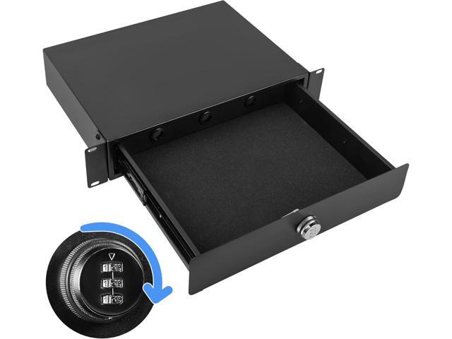 2U Rack Mount Drawer, Server Rack Drawer w/Combination Lock & Foam Pad, Powder Coated Locking Rack Drawer for 19 Inch Network...