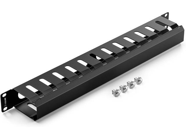 VCELINK 1U Server Rack Cable Management 12-Slot, 19' Carbon Steel Horizontal Network Cable Management for Network Cabinet, All Metal Black 1 Pack