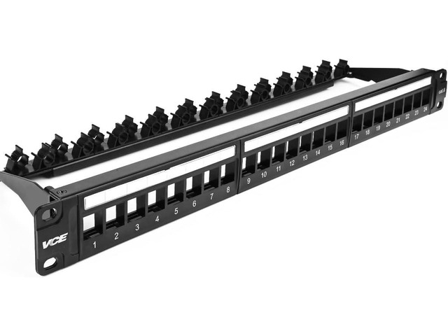 VCE 24 Port Patch Panel, 1U Blank Cat6 Rackmount Panel for RJ45, HDMI, Coax, Speaker Keystones, 19 inch, 1 Pack