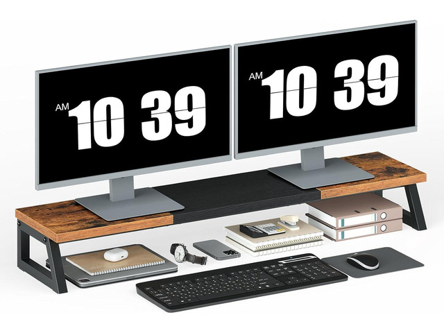 HOOBRO Dual Monitor Stand Riser, 39 Inch Large Computer Monitor Stand for 2 Monitors, Computer Monitor Riser, Desk Shelf Organizer for Office Desk,...