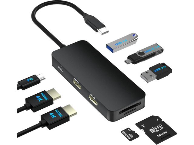 USB C Docking Station Dual Monitor for /HP/Mac Laptop, Dual HDMI Adapter for 2 Monitors, HDMI Splitter for Dual Monitors Extended Display, 8 in 1...