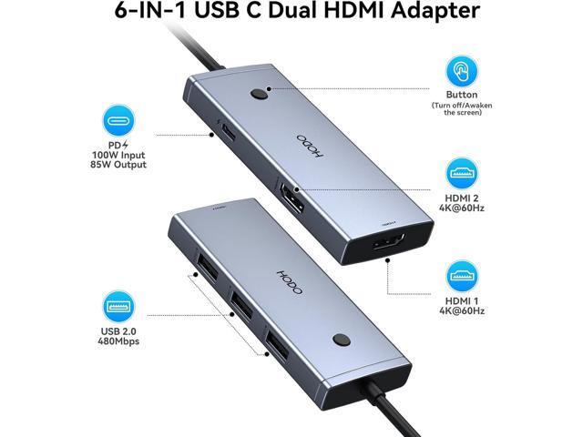 HODO Docking Station to Dual HDMI Monitors Adapter USB C to Dual HDMI Adapter 4K 60 Hz for Laptops Docking Station Dual Monitor with PD 3 USB Port...