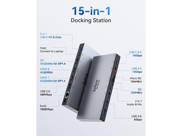 Dual HDMI Docking Station 3 Monitor,USB C Laptop Hub with 4K HDMI and Displayport, 10Gbps USB-A/C Data Transfer, 100W PD Charging, Ethernet, Audio,...
