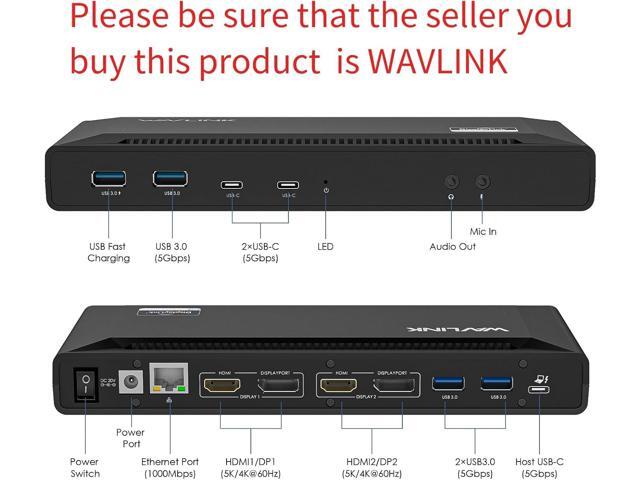 WAVLINK Universal USB C Laptop Docking Station Dual Monitors 5K/4K@60Hz with 65W Host Charging for Thunderbolt 4/3, USB-C Windows, Mac, Chrome,...