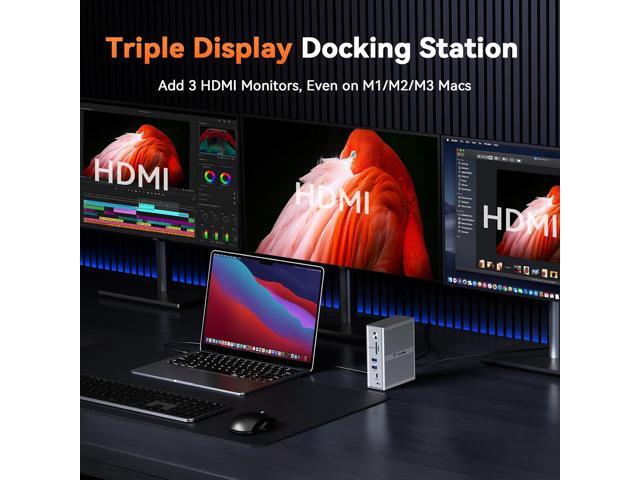 TobenONE DisplayLink Docking Station 3 Monitors, 14-in-1 USB C Triple Monitor Docking Station for M1 M2 M3 M4 MacBook/Mac mini, Windows, Chrome...
