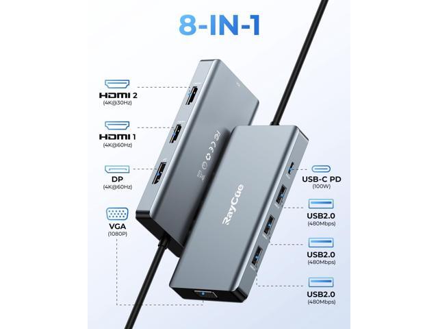 USB C Docking Station Dual Monitor Adapter, Laptop Docking Station 3 Monitors Quadruple Display USB C Hub Dongle to 4K HDMI+DP+VGA