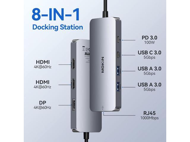 USB C Docking Station Dual HDMI, 8 in 1 Docking Station for 3 Monitors, USB HUB Triple 4K Display with 2 HDMI and 1 Displayport, 1 Gbps Ethernet,...