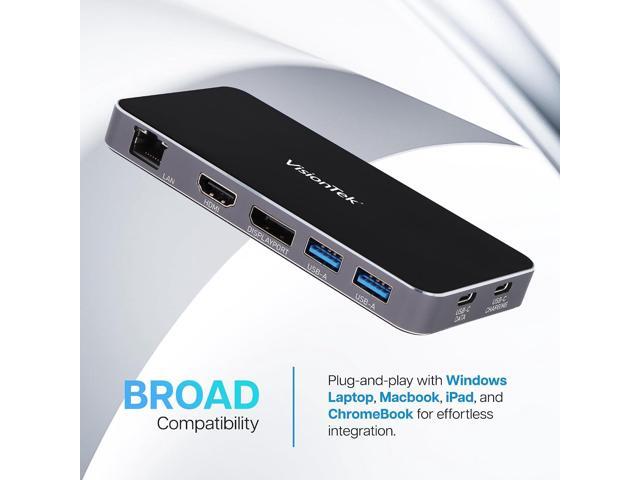 VisionTek VT350 Portable USB-C Dual Monitor Hub - 1x DP, 1x HDMI, 2X USB-A, 1x Ethernet, 1x USB-C for Windows/MacOS/ChromeOS/iOS
