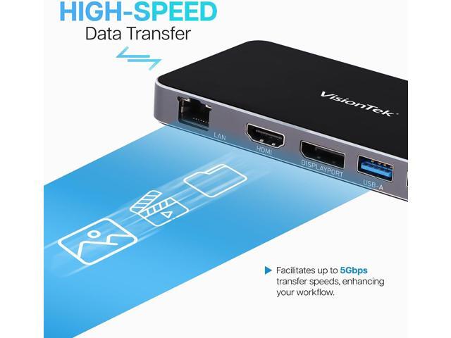 VisionTek VT350 Portable USB-C Dual Monitor Hub - 1x DP, 1x HDMI, 2X USB-A, 1x Ethernet, 1x USB-C for Windows/MacOS/ChromeOS/iOS