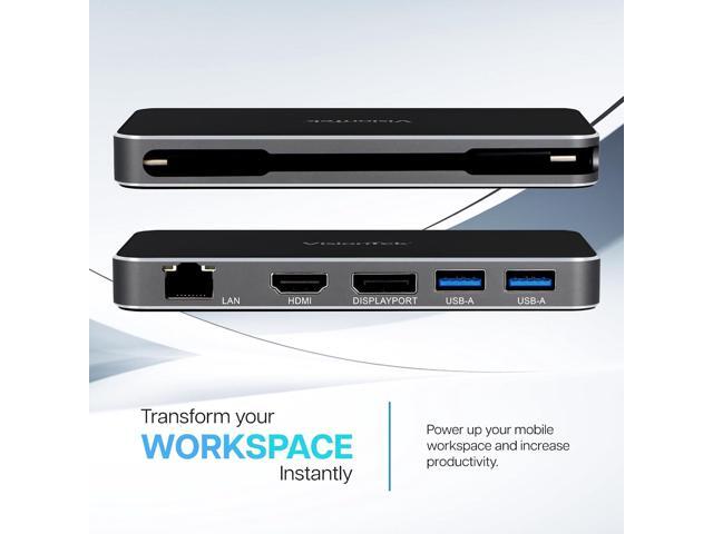 VisionTek VT350 Portable USB-C Dual Monitor Hub - 1x DP, 1x HDMI, 2X USB-A, 1x Ethernet, 1x USB-C for Windows/MacOS/ChromeOS/iOS